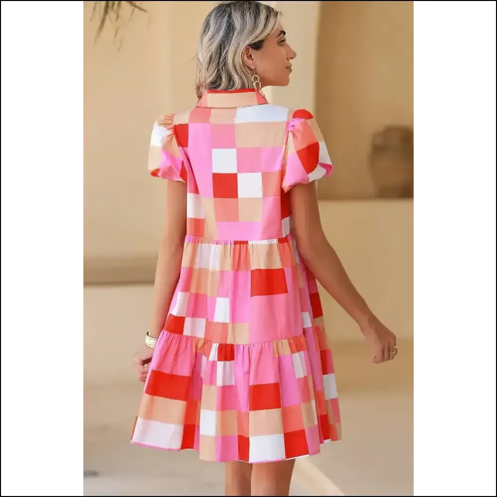 Pink Colorblock Plaid Puff Sleeve Dress: Cotton Candy Chaos from Needful Things 💖