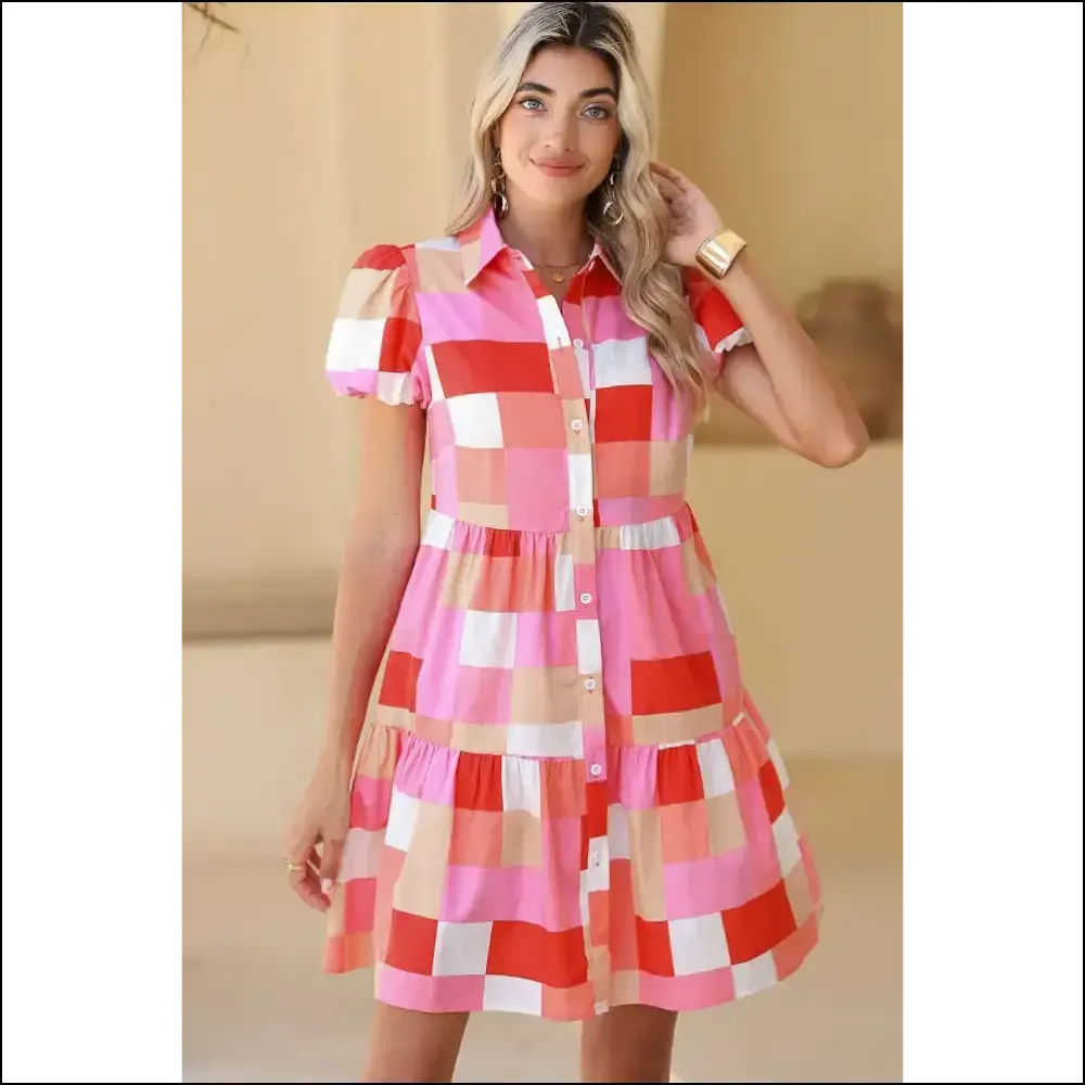 Pink Colorblock Plaid Puff Sleeve Dress: Cotton Candy Chaos from Needful Things 💖