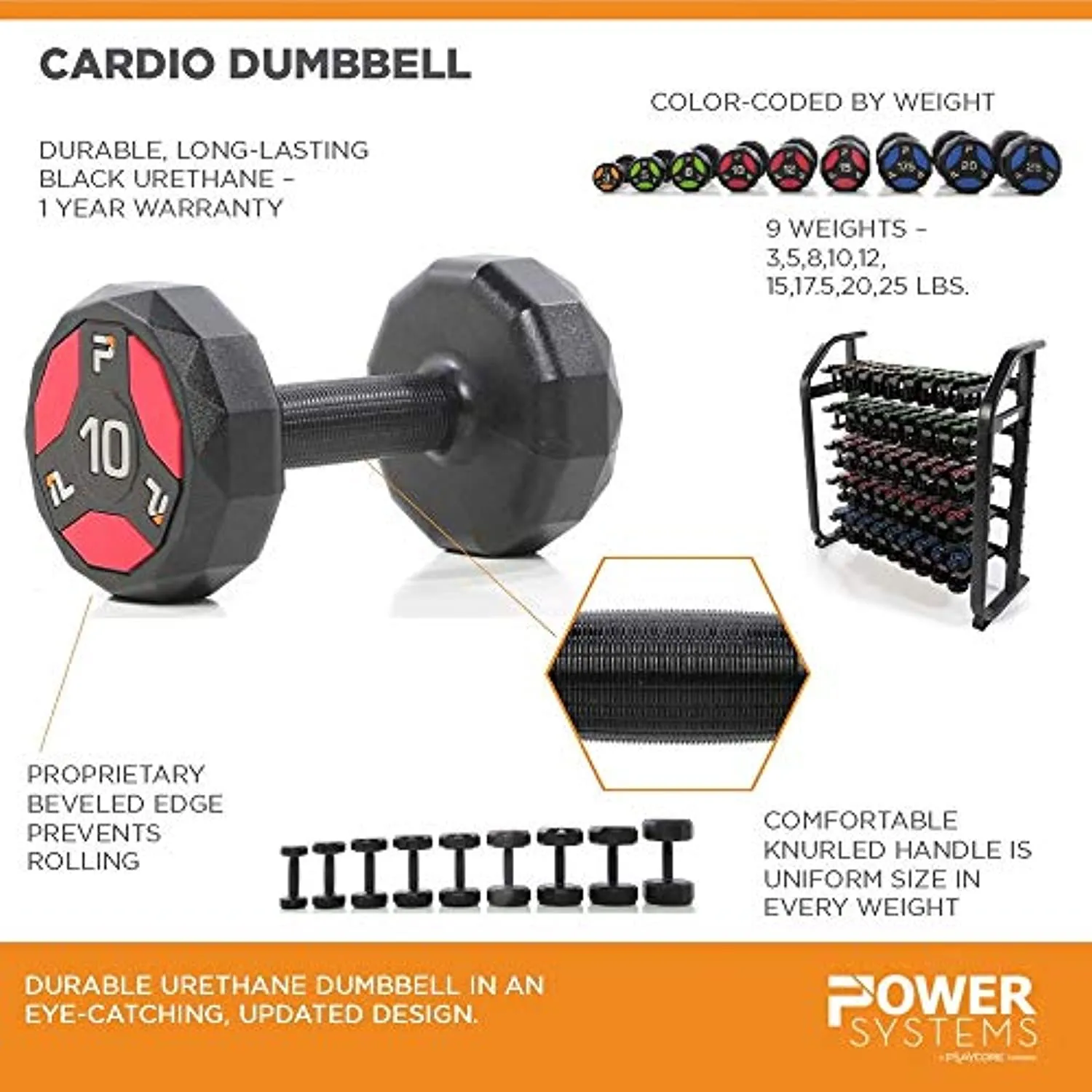 Power Systems Cardio Dumbbell, 20 Pounds (56420), Blue