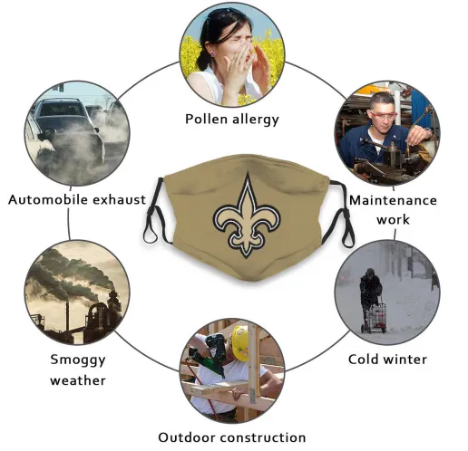 Print Football Personalized New Orleans Saints Adult Dust Mask Gold With PM 2.5 Filter