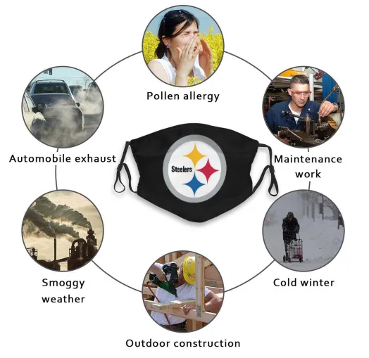 Print Football Personalized Pittsburgh Steelers Adult Dust Mask With Filters PM 2.5 Activated