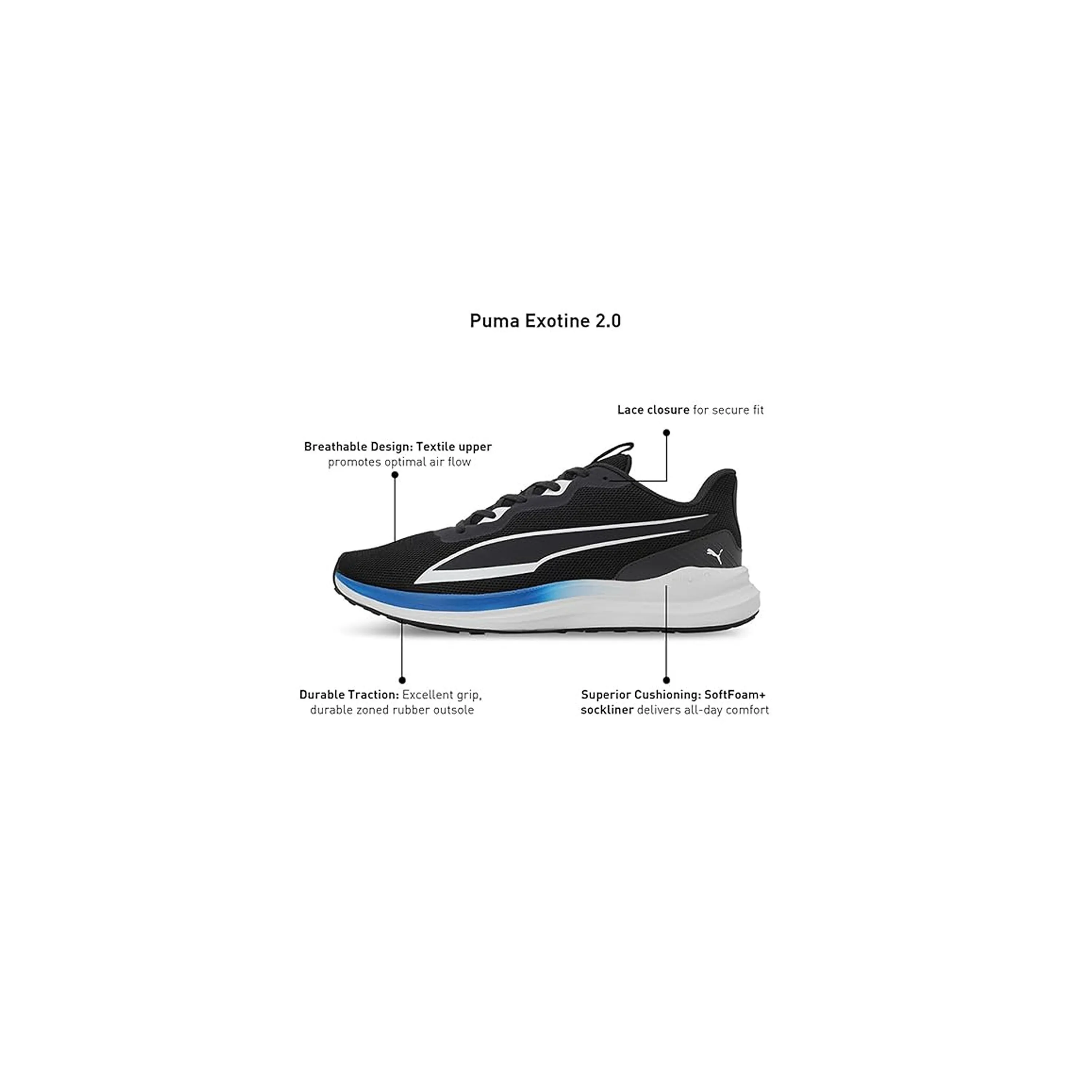Puma Mens Exotine 2.0 Flat Dark Gray-White-Racing Blue Running Shoe (31042301)