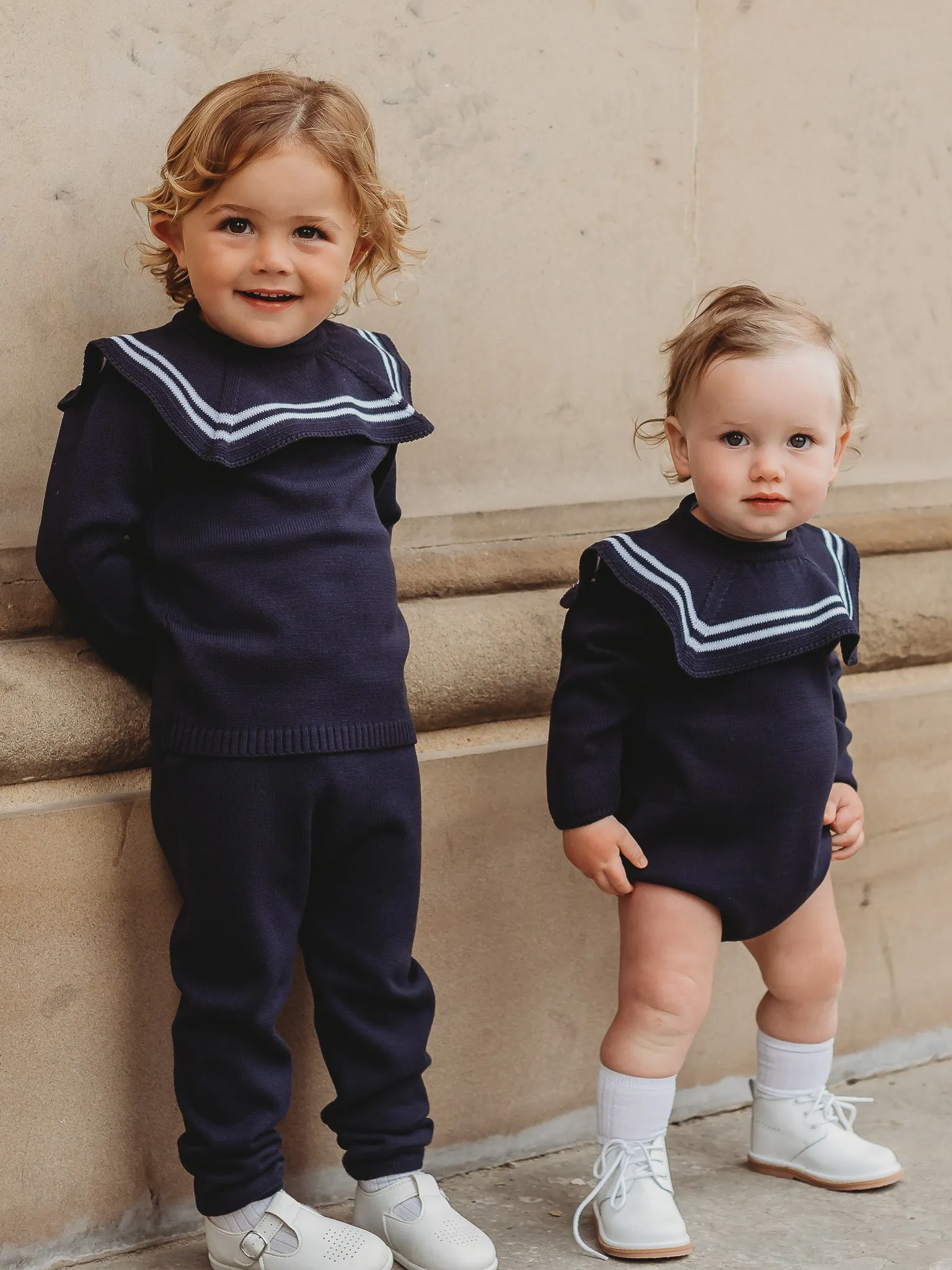 'Ralph' navy & white knitted suit with sailor collar