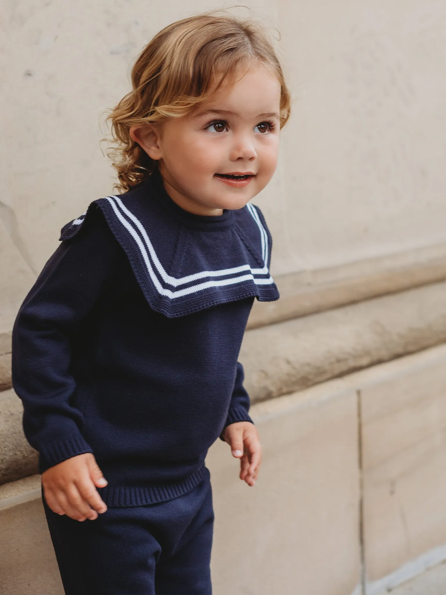 'Ralph' navy & white knitted suit with sailor collar