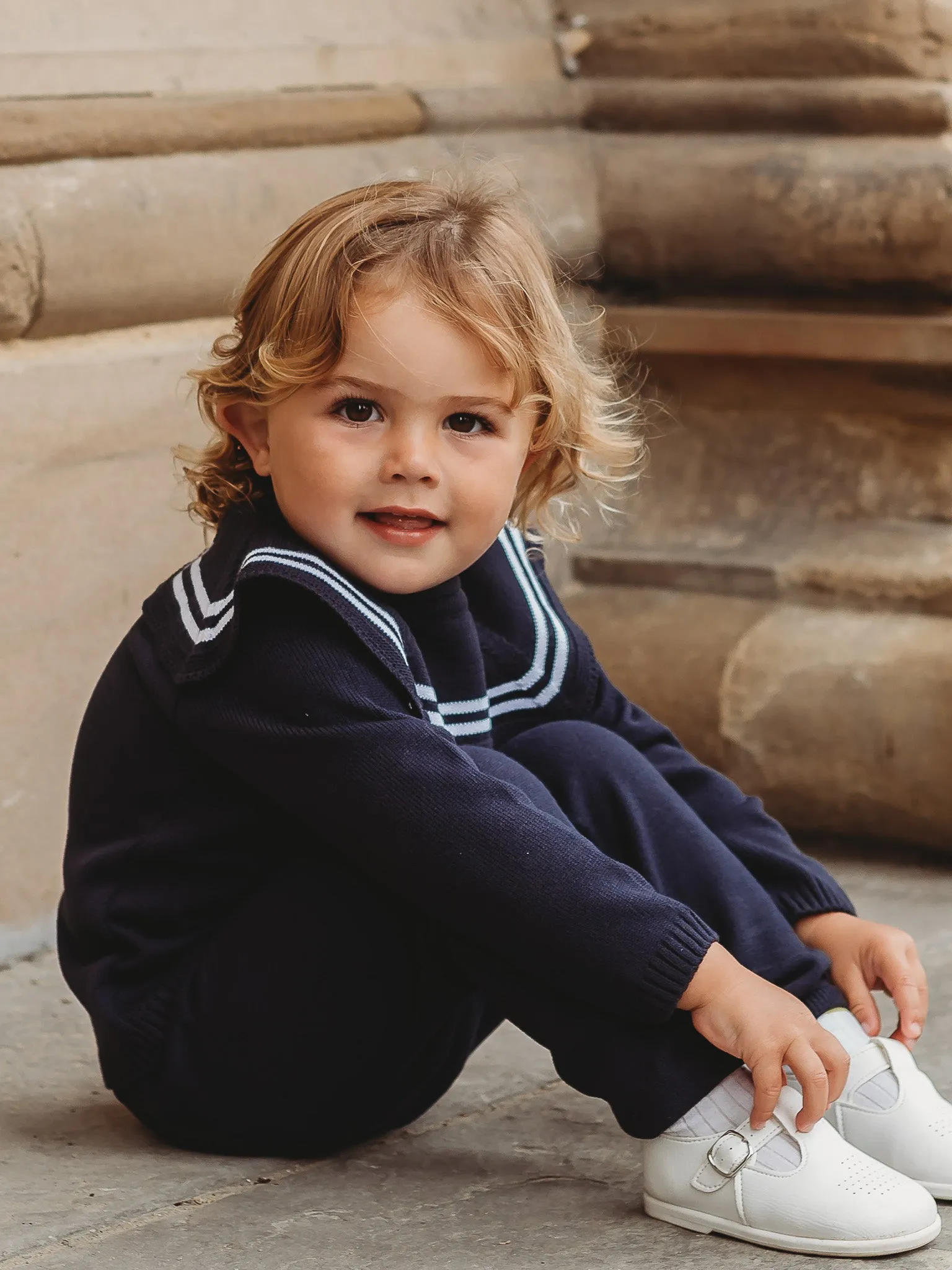 'Ralph' navy & white knitted suit with sailor collar