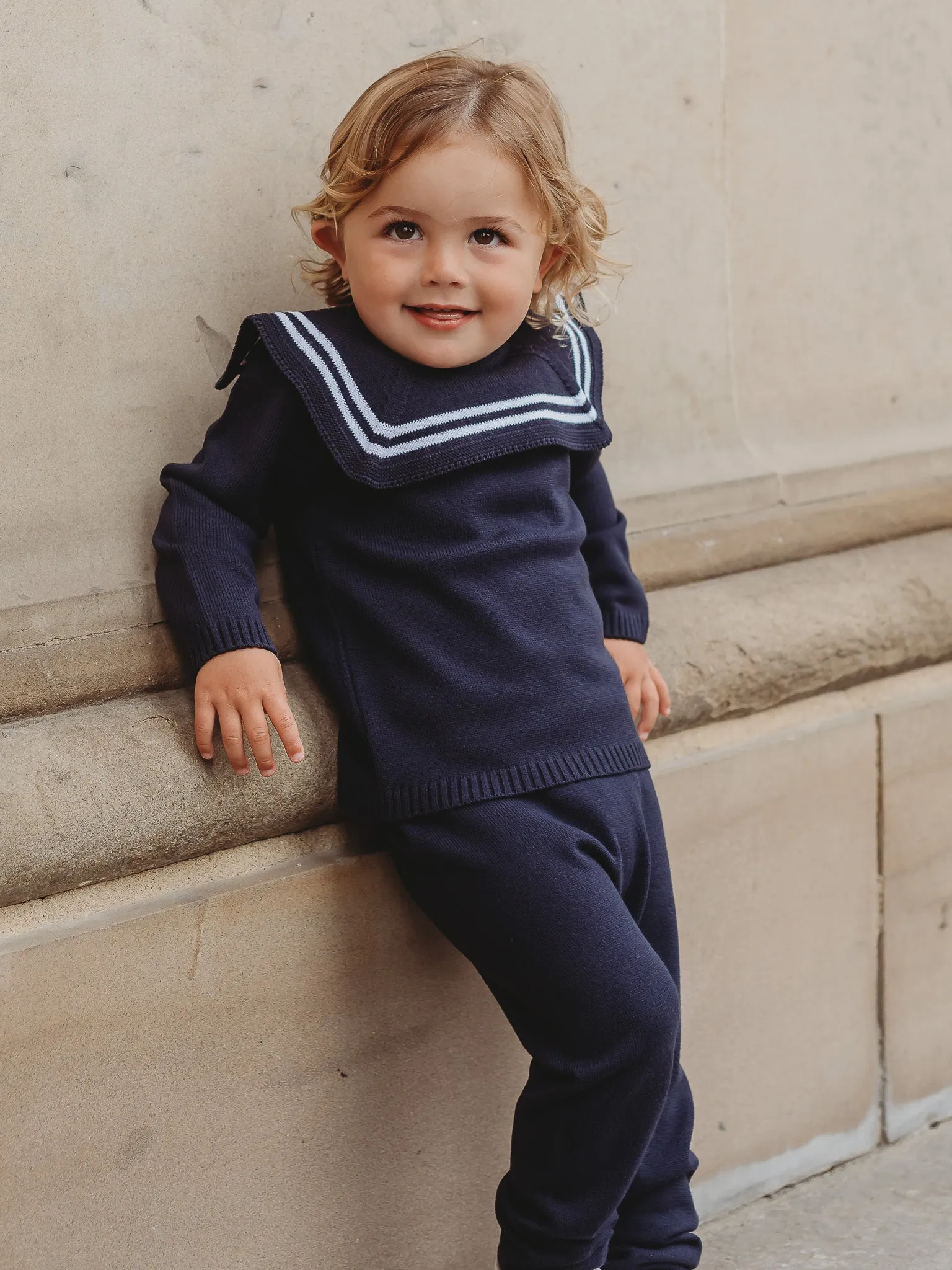 'Ralph' navy & white knitted suit with sailor collar