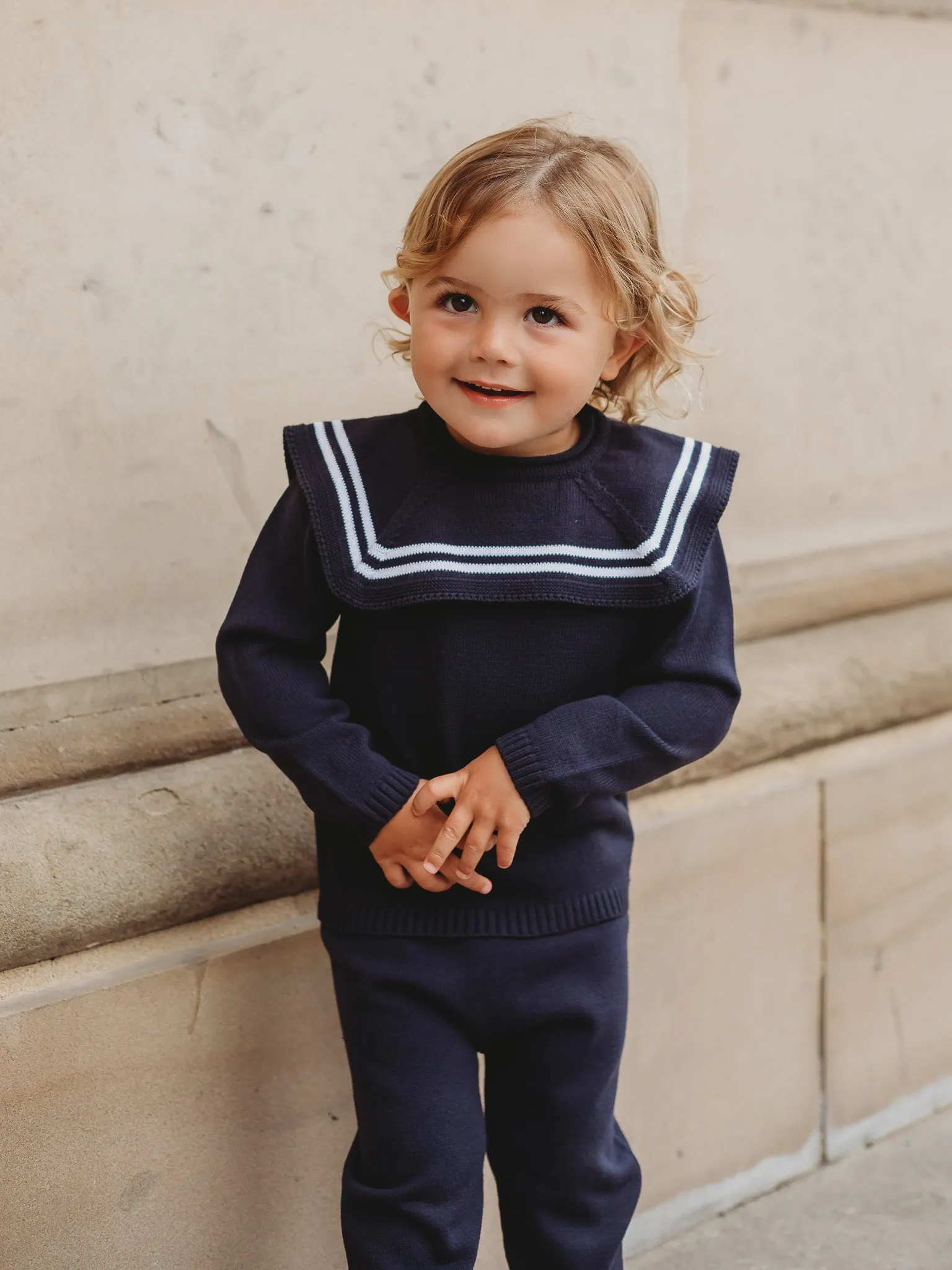 'Ralph' navy & white knitted suit with sailor collar