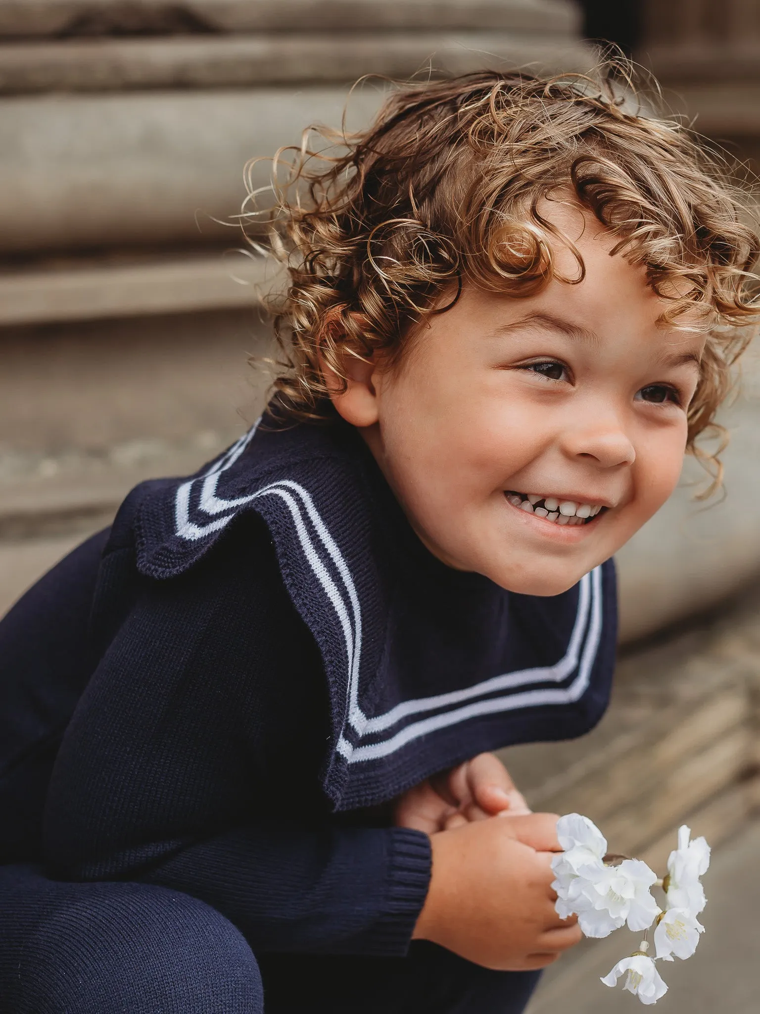 'Ralph' navy & white knitted suit with sailor collar