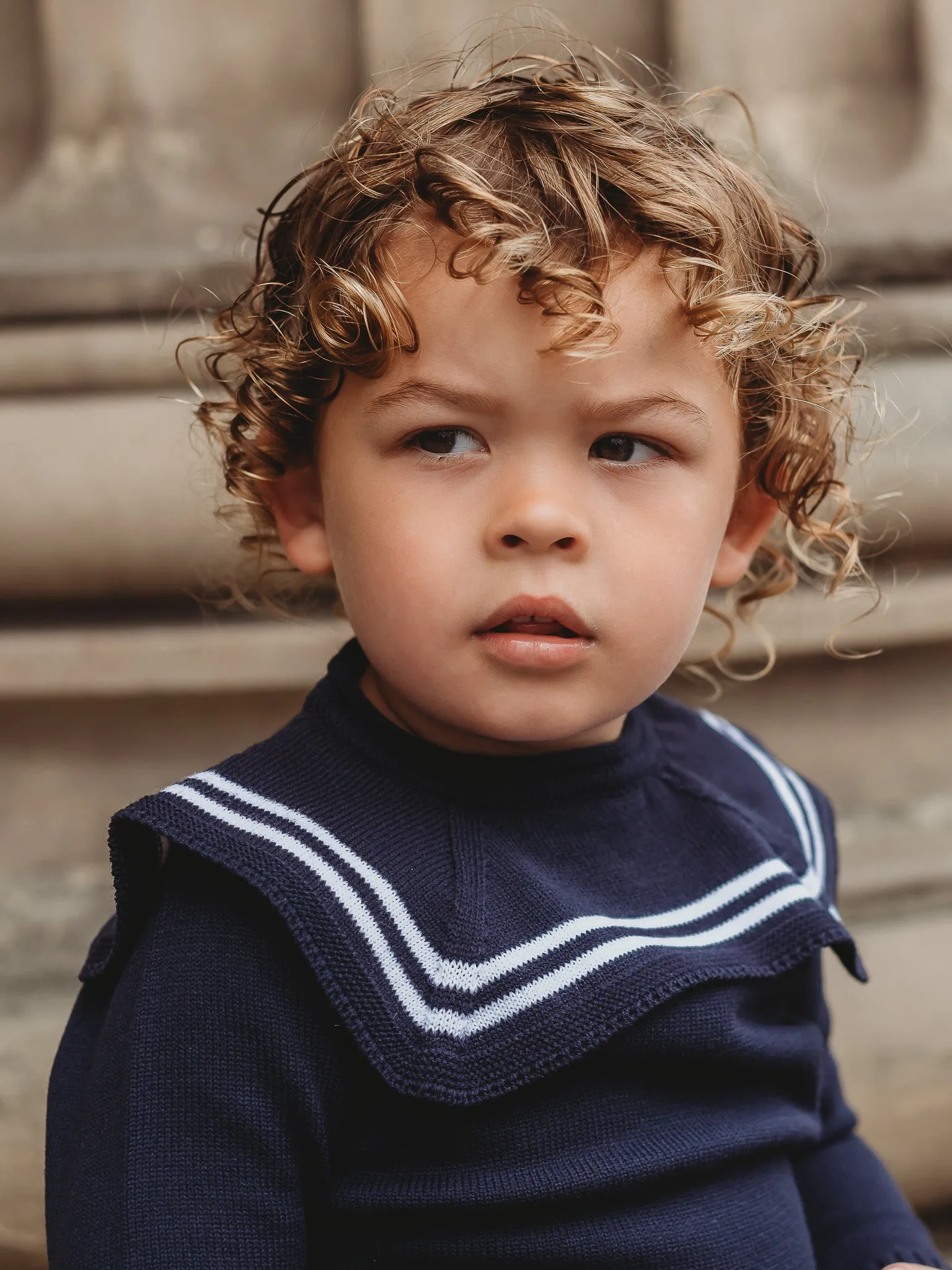 'Ralph' navy & white knitted suit with sailor collar