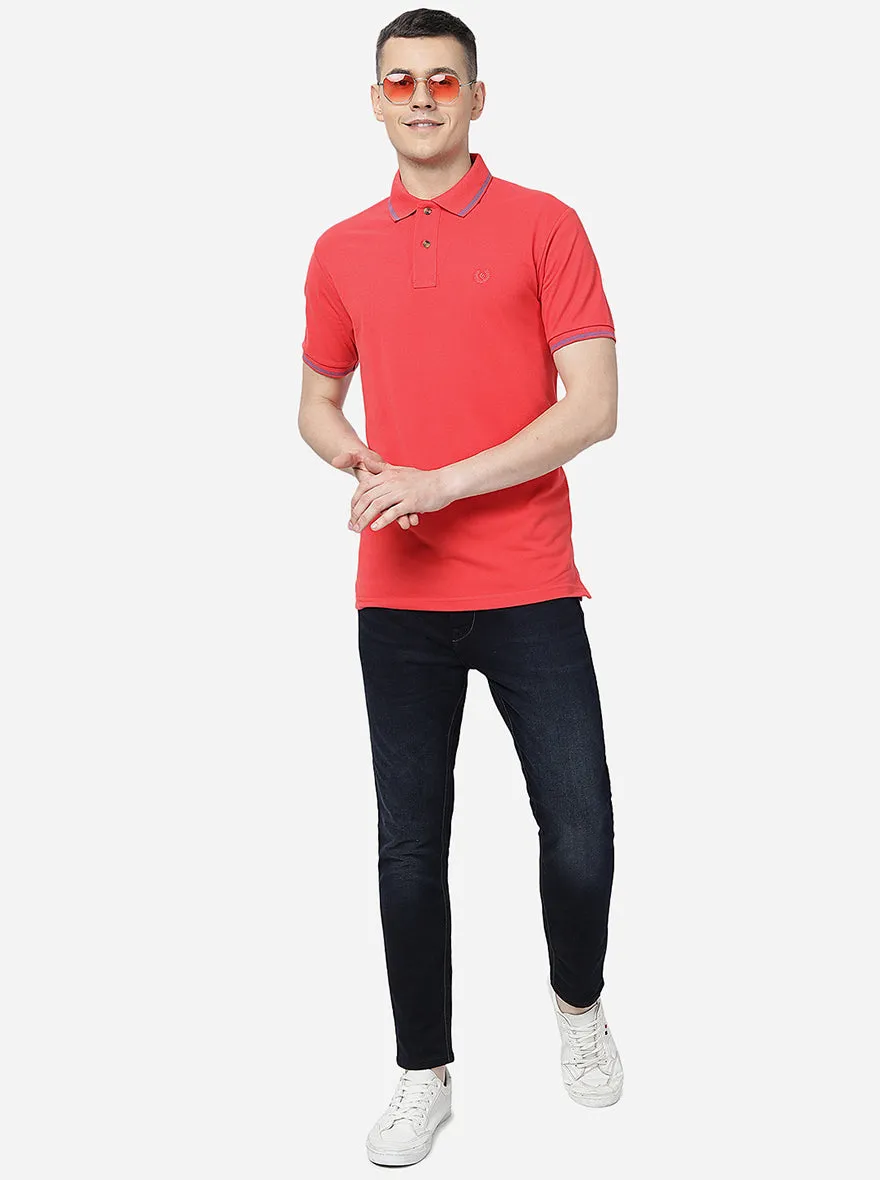 Red Solid Slim Fit Polo T-Shirt | Greenfibre