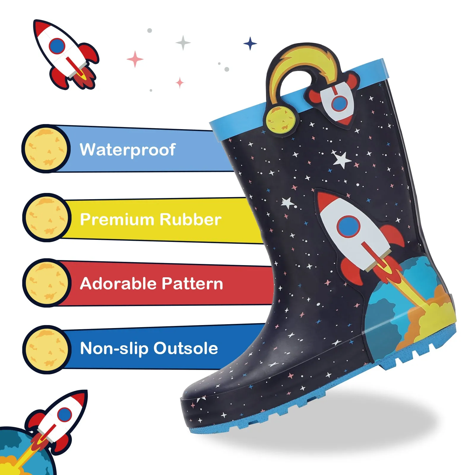 Rocket Toddler Kids  Rubber Rain Boots