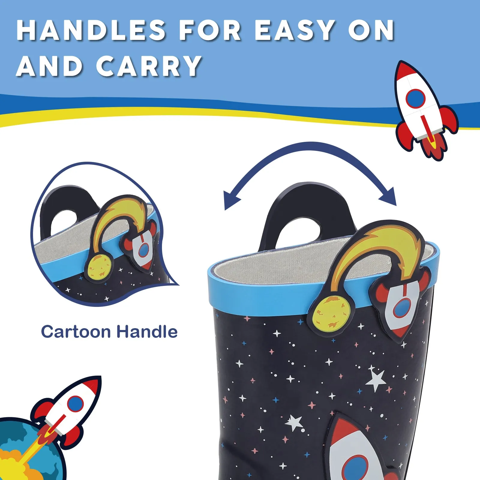 Rocket Toddler Kids  Rubber Rain Boots