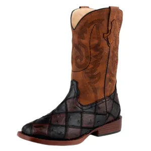 Roper Kid's Black & Brown Faux Ostrich Boots