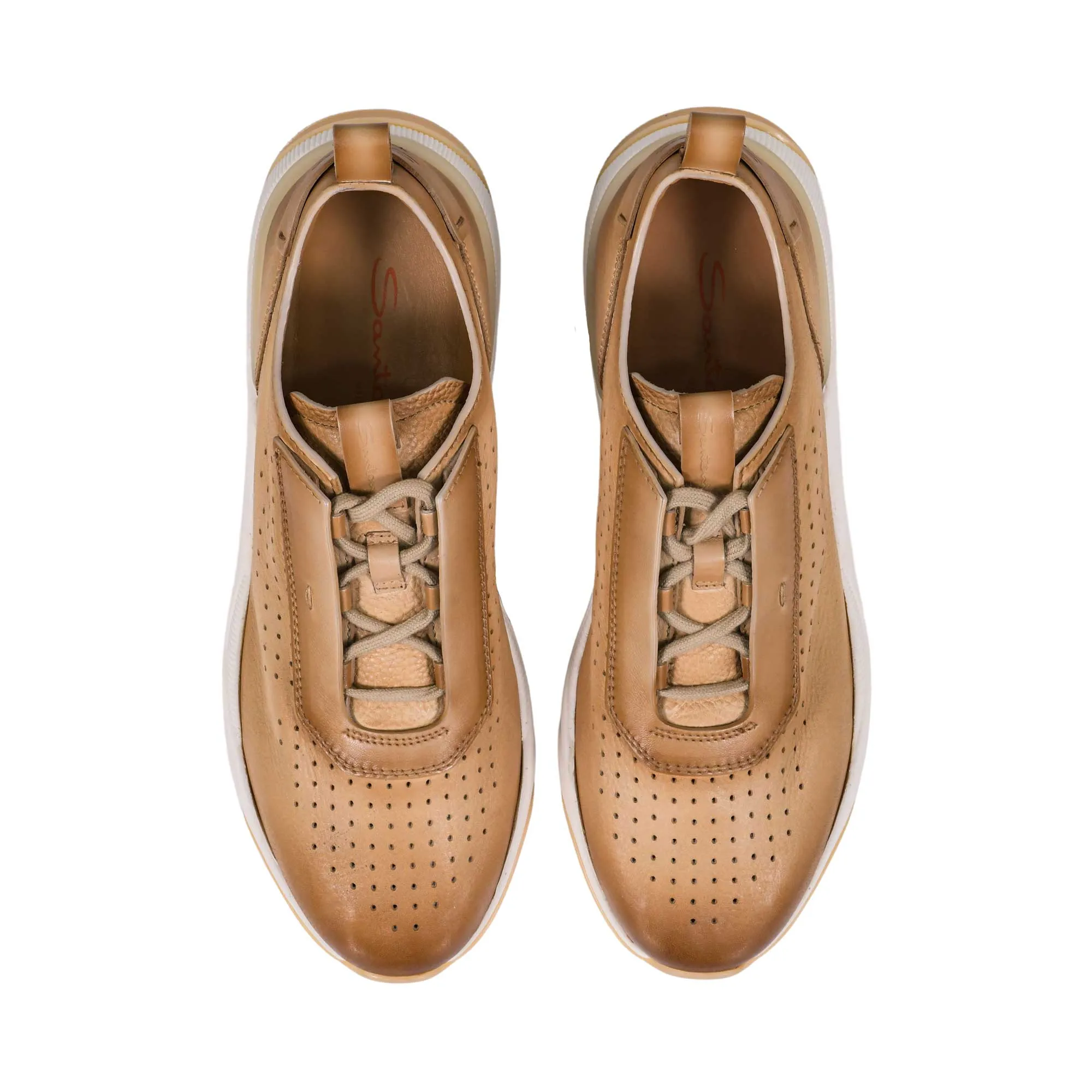 Santoni Men's Leather Beige Sneaker