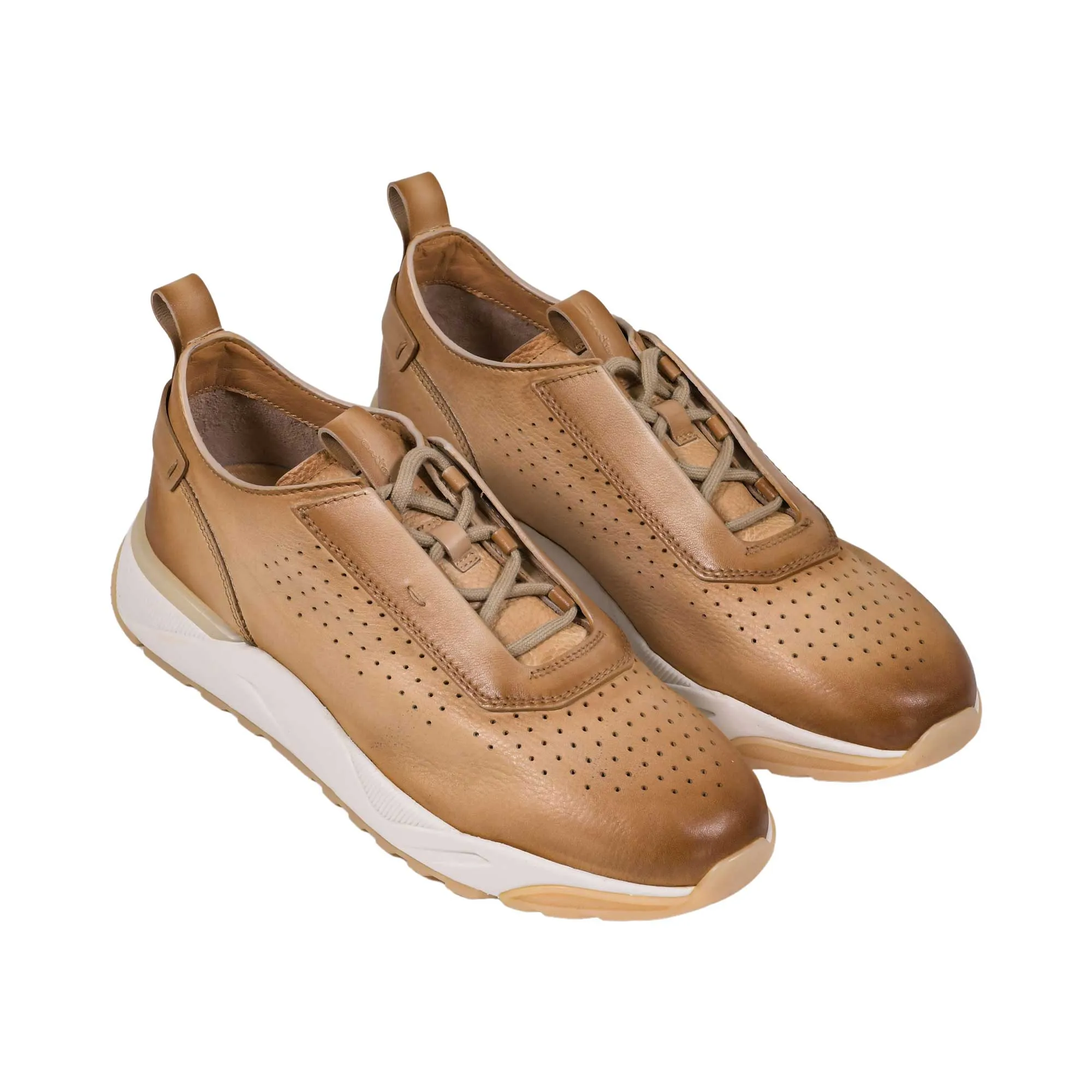 Santoni Men's Leather Beige Sneaker