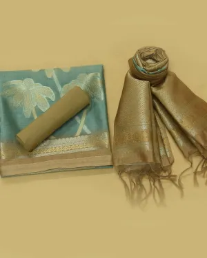Sea Green Chanderi Blend Woven Unstitched Suit Fabric Set With Chanderi Blend Woven Dupatta
