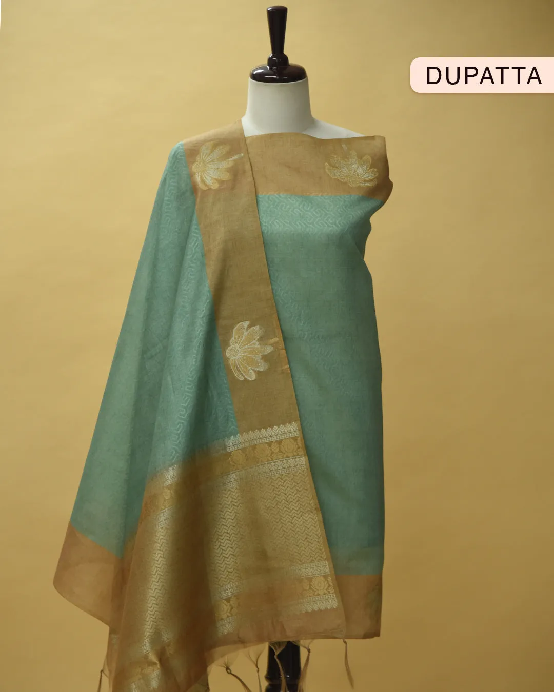 Sea Green Chanderi Blend Woven Unstitched Suit Fabric Set With Chanderi Blend Woven Dupatta