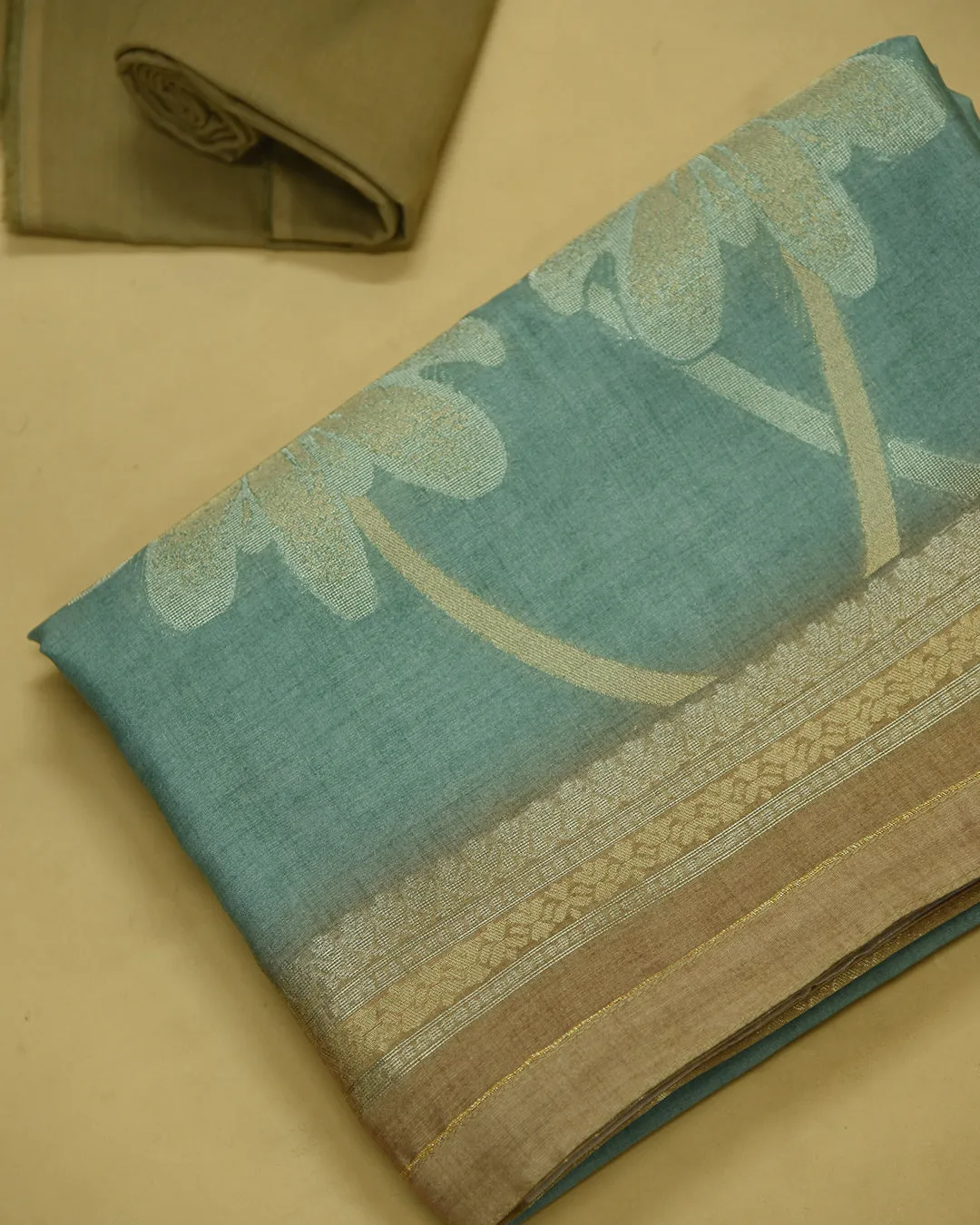 Sea Green Chanderi Blend Woven Unstitched Suit Fabric Set With Chanderi Blend Woven Dupatta