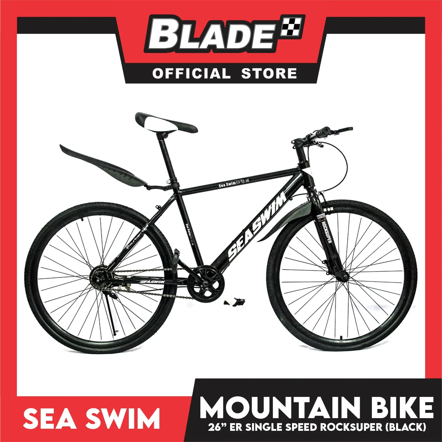Sea Swim Mountain Bike Rocksuper 26ER Single Speed (Black)- Mountain Bike, Road Bike, Cycling for Daily Use Exercise