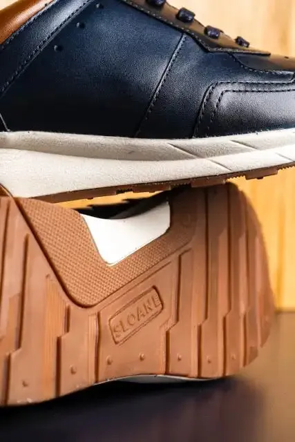 Sloane Mens Max Leather Trainers Navy