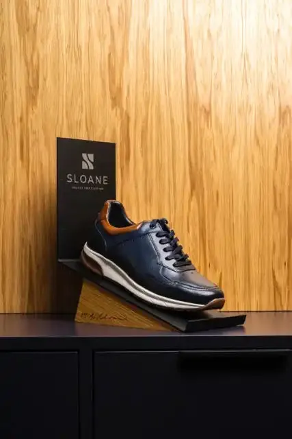 Sloane Mens Max Leather Trainers Navy