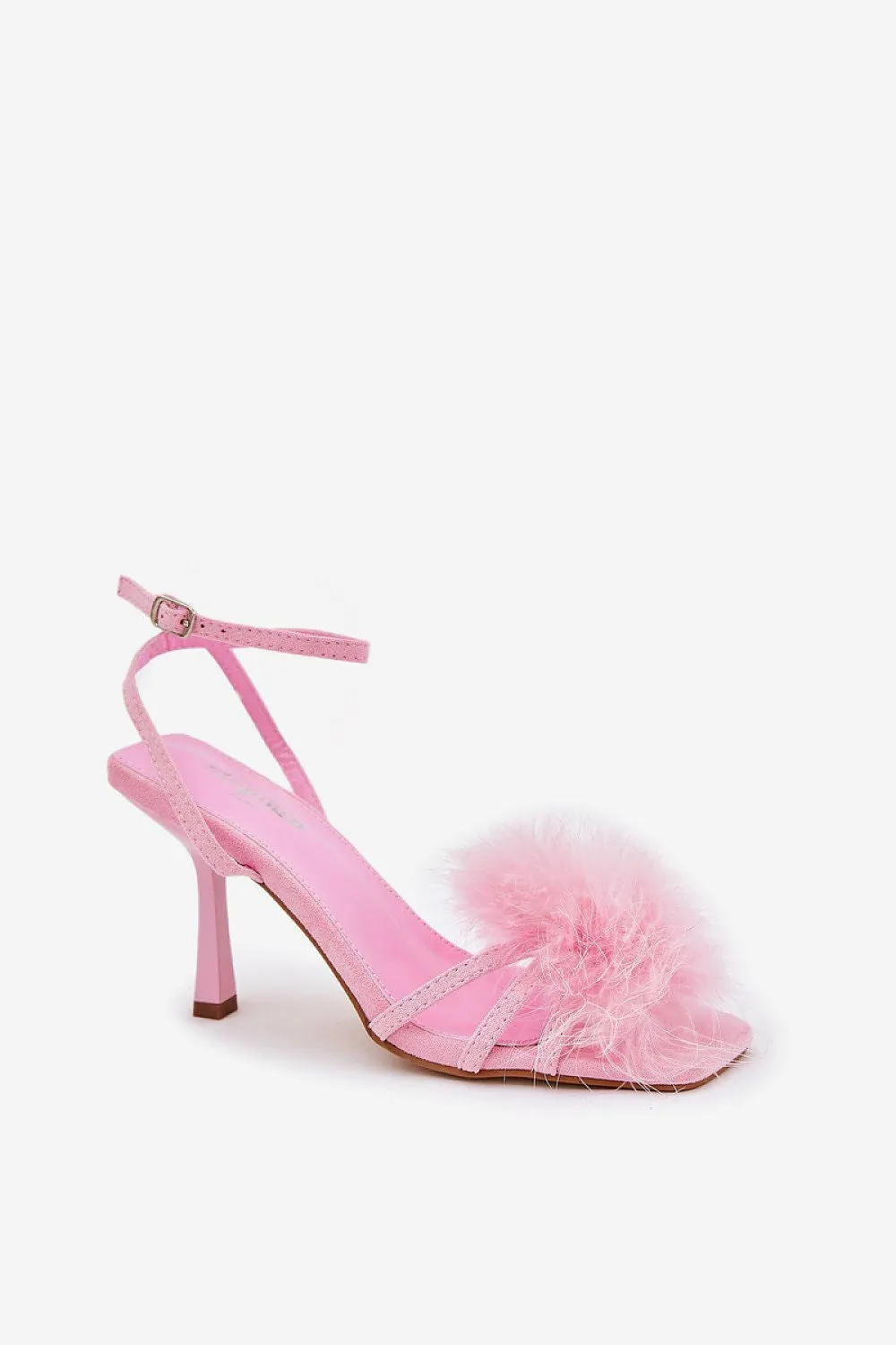 Step in Style Pink Stiletto Heel Sandals with Feathers