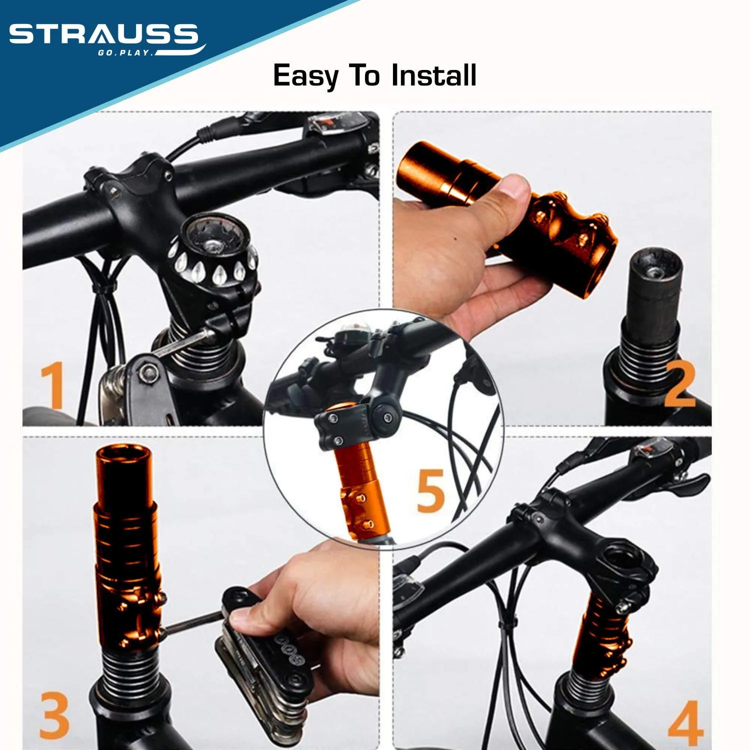 STRAUSS Cycle Handlebar: Adjustable Cycle Stem Riser Adapter | Enhanced Control | Orange