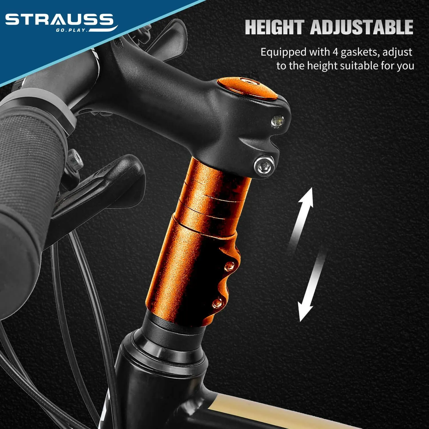 STRAUSS Cycle Handlebar: Adjustable Cycle Stem Riser Adapter | Enhanced Control | Orange