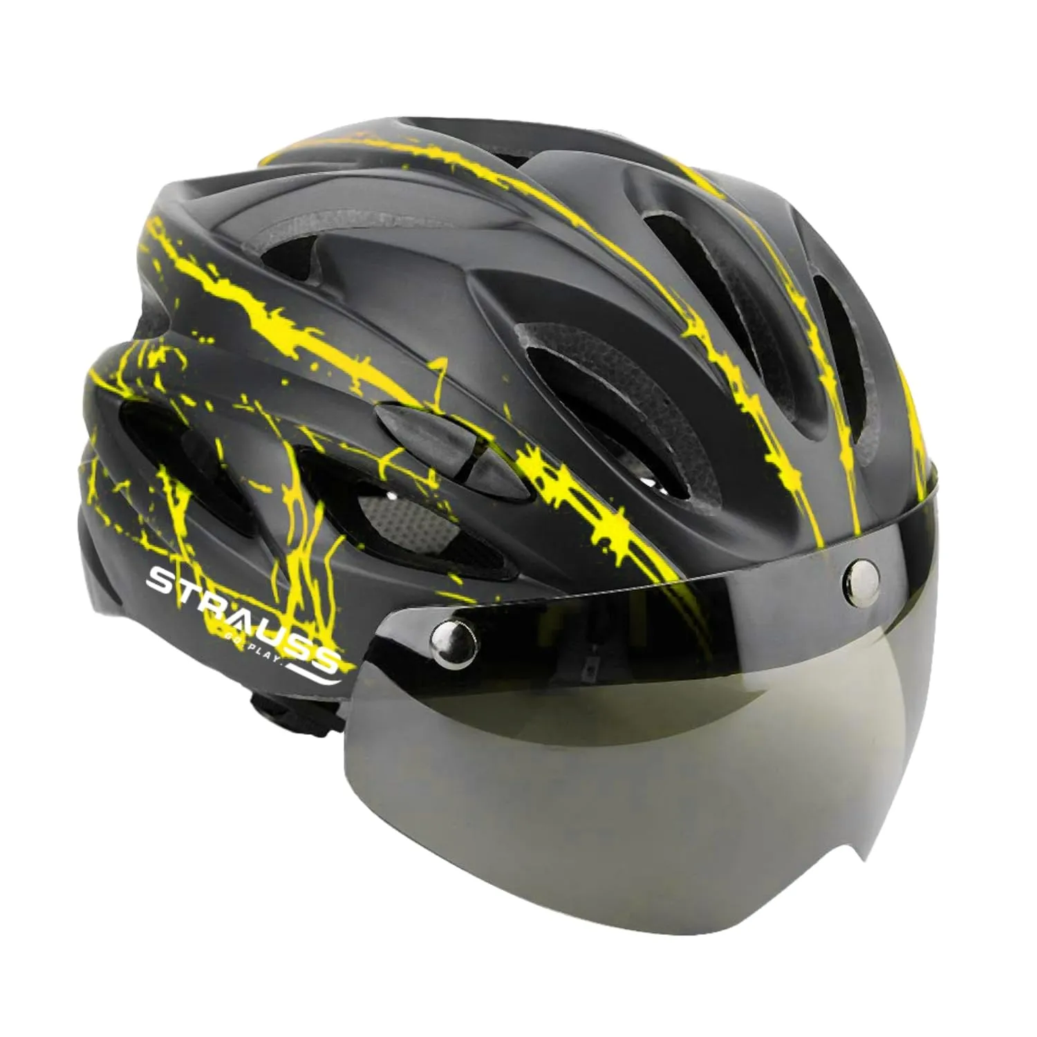 Strauss Cycling Helmet: Lightweight with Magnetic Goggles | Adjustable Strap | Green/Black