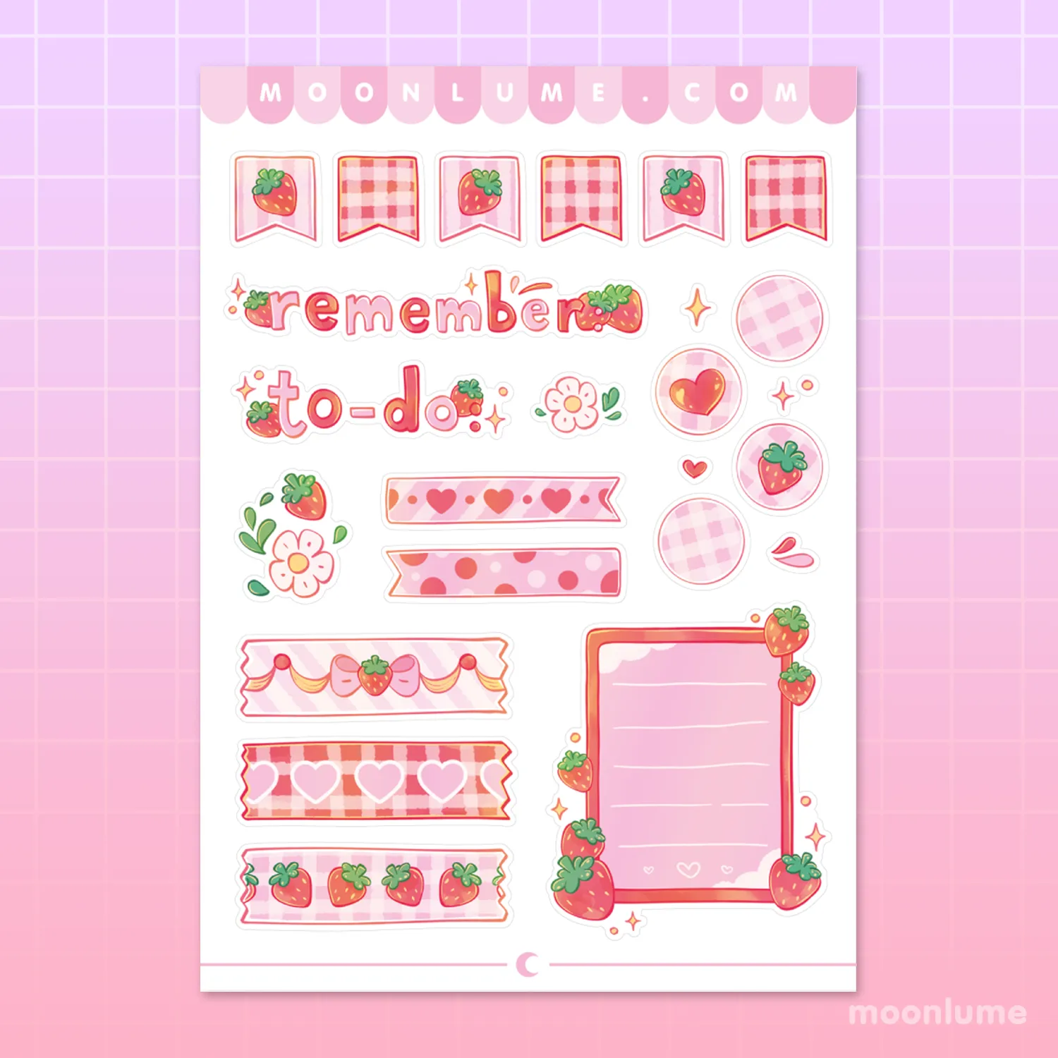 Strawberry planner stickers - matte vinyl sticker sheet