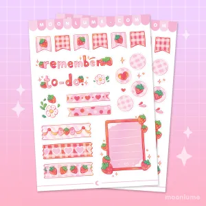 Strawberry planner stickers - matte vinyl sticker sheet
