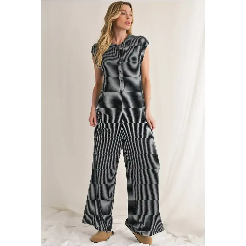 Striped Button Sleeveless Jumpsuit: from Zero to  Hero