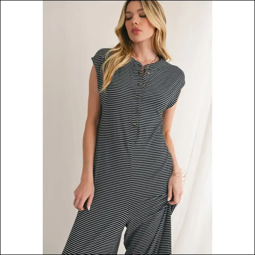 Striped Button Sleeveless Jumpsuit: from Zero to  Hero