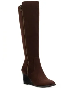 Style & Co Wynterr Wide-Calf Wedge Dress Boots, Chocolate, 8.5M WC