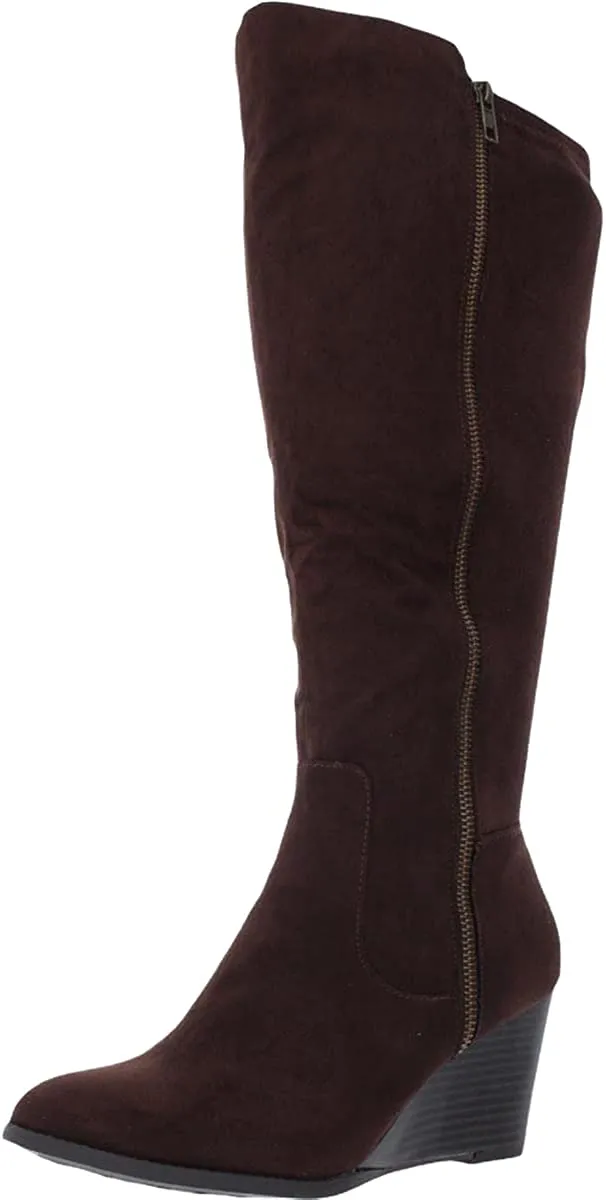 Style & Co Wynterr Wide-Calf Wedge Dress Boots, Chocolate, 8.5M WC