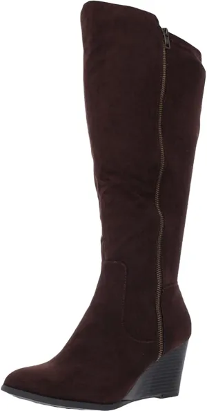 Style & Co Wynterr Wide-Calf Wedge Dress Boots, Chocolate, 8.5M WC