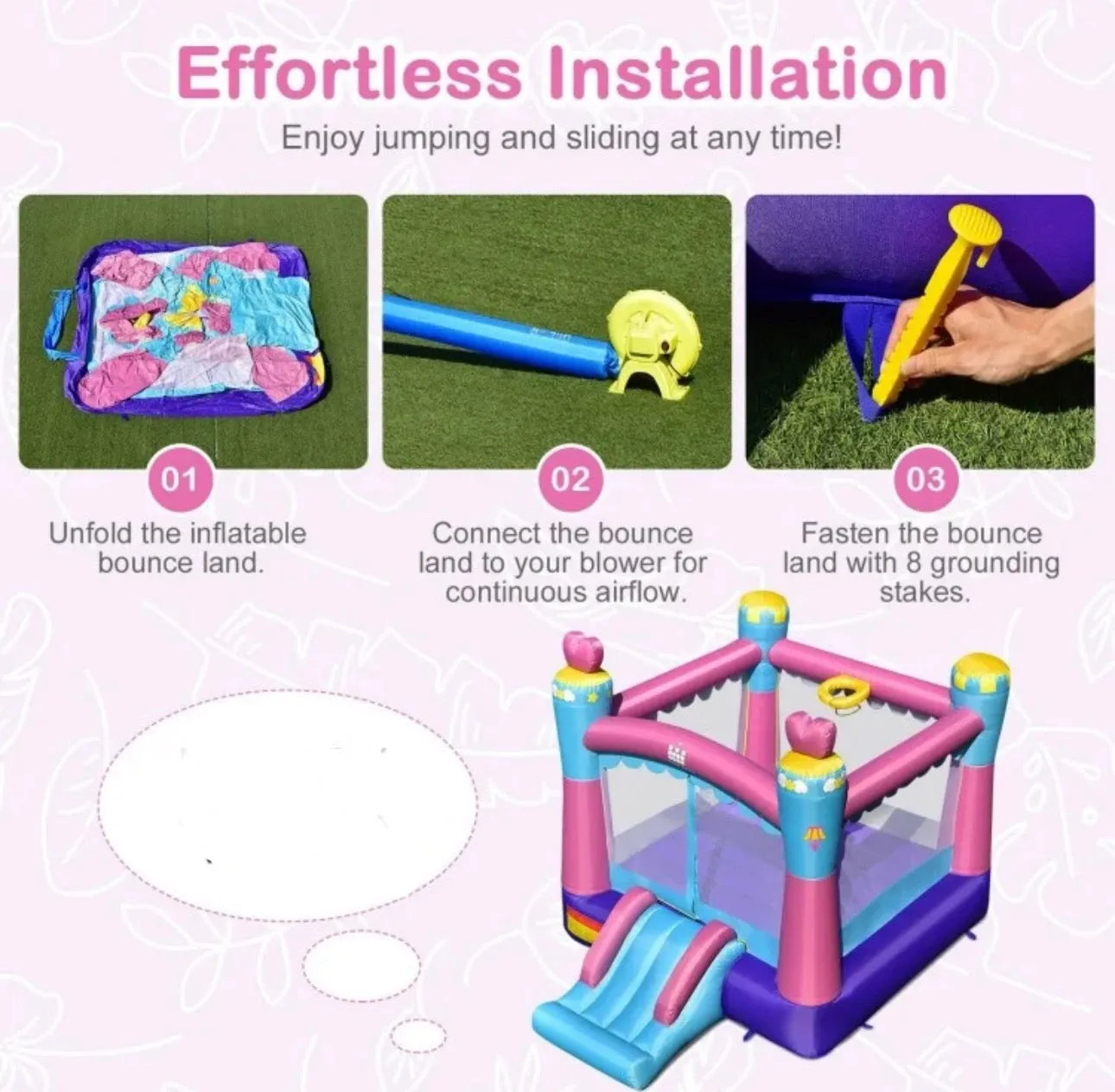 Super Cute & Adorable Princess Theme 3-in-1 Inflatable Bouncy House With 480W Blower
