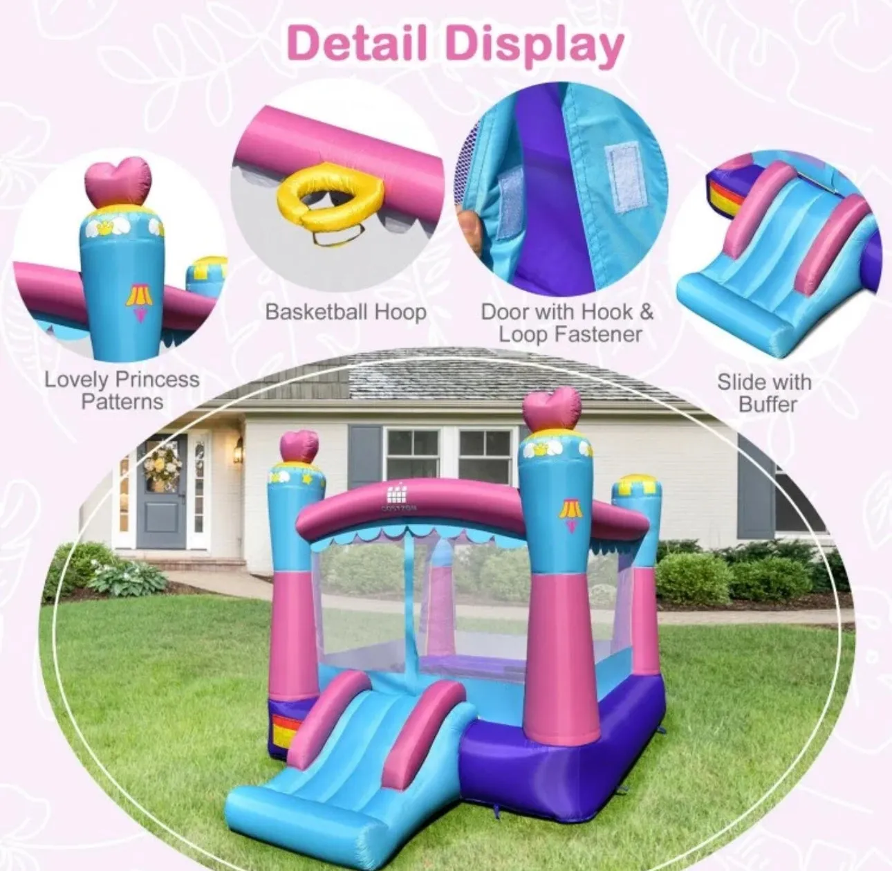 Super Cute & Adorable Princess Theme 3-in-1 Inflatable Bouncy House With 480W Blower