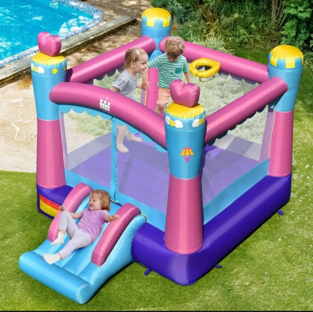 Super Cute & Adorable Princess Theme 3-in-1 Inflatable Bouncy House With 480W Blower