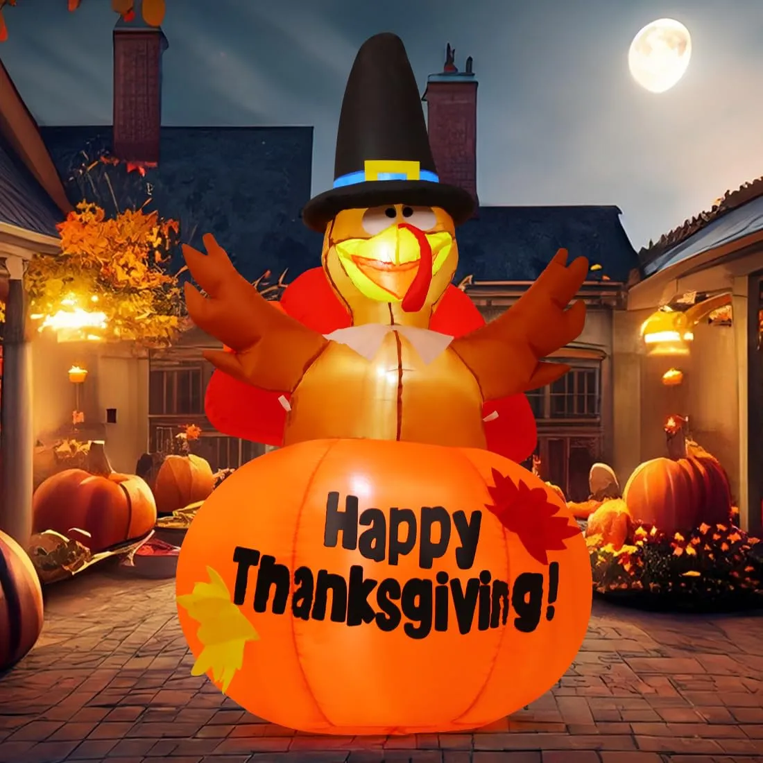 Thanksgiving Inflatables Outdoor Decoration GOOSH 6 Ft Turkey Blow Up Yard Ghost with Built-in LEDs for Indoor Garden Lawn Party Decor