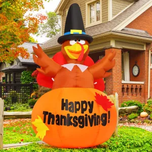 Thanksgiving Inflatables Outdoor Decoration GOOSH 6 Ft Turkey Blow Up Yard Ghost with Built-in LEDs for Indoor Garden Lawn Party Decor