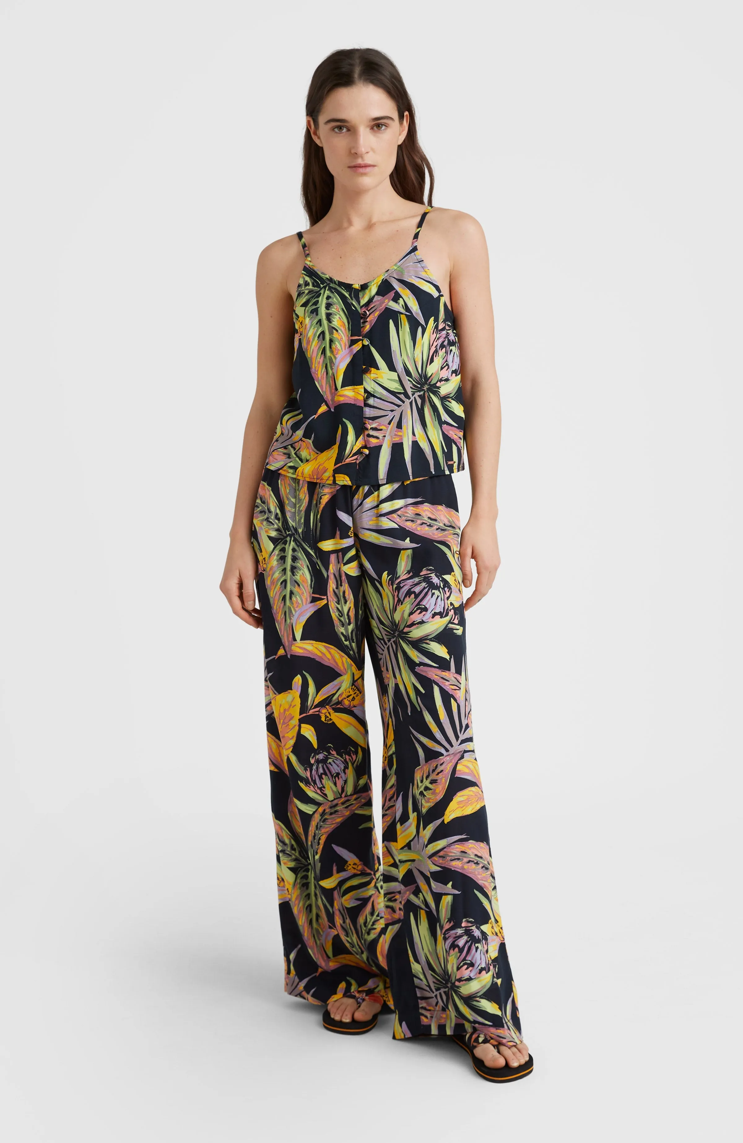 Tiare Woven Tanktop | Black Tropical Flower
