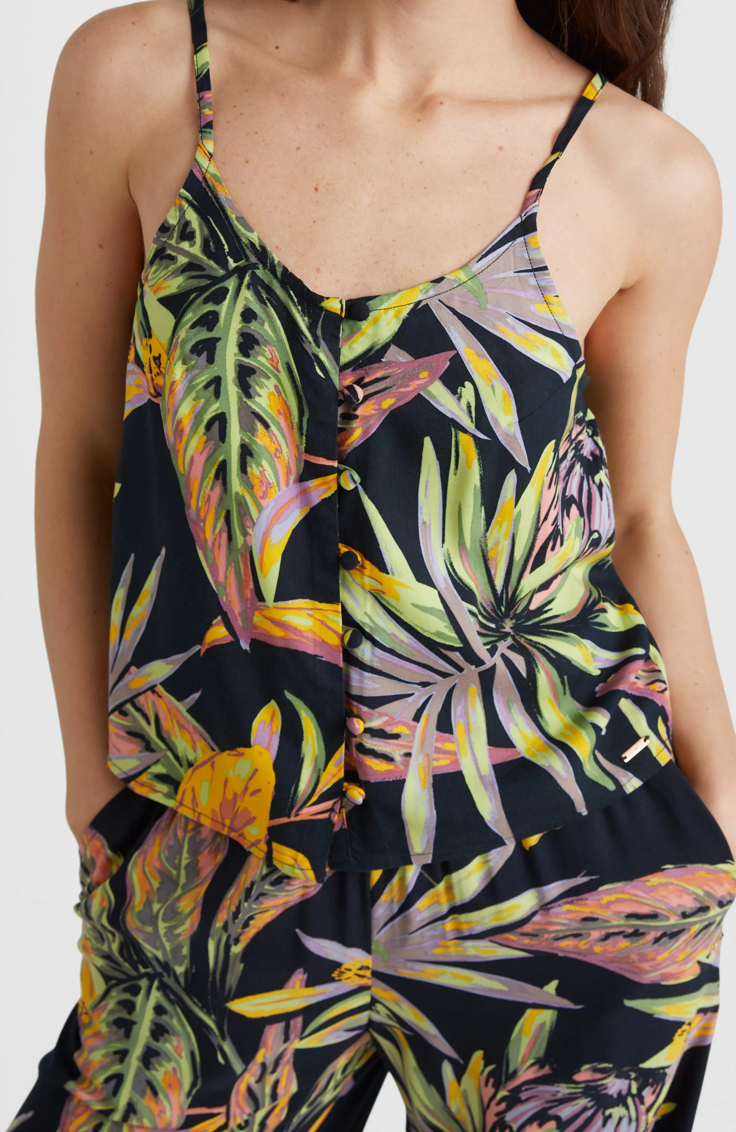 Tiare Woven Tanktop | Black Tropical Flower