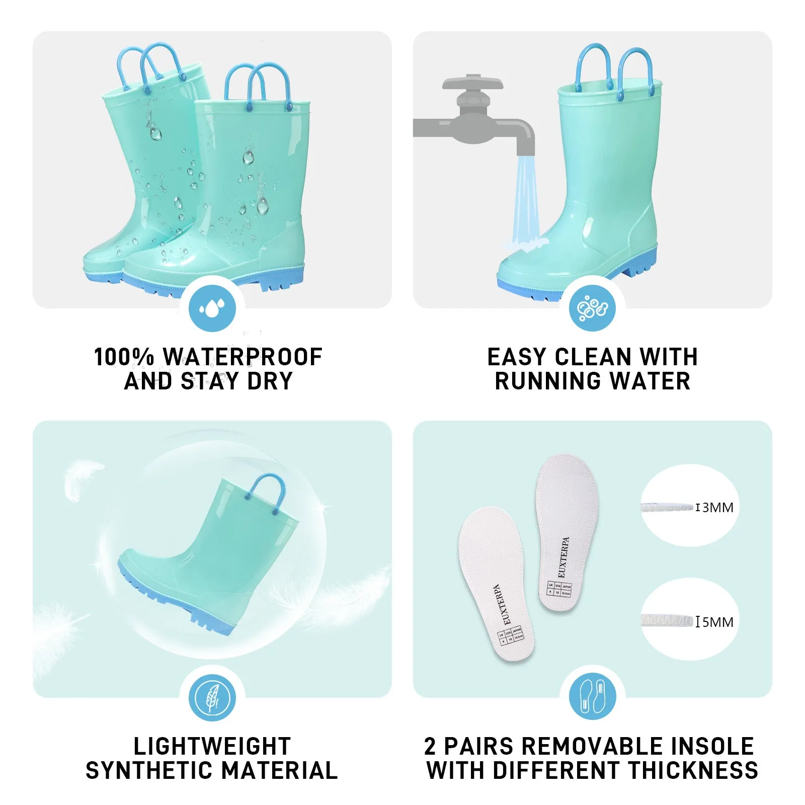 Toddler Kids Contrast Light blue Rain Boots