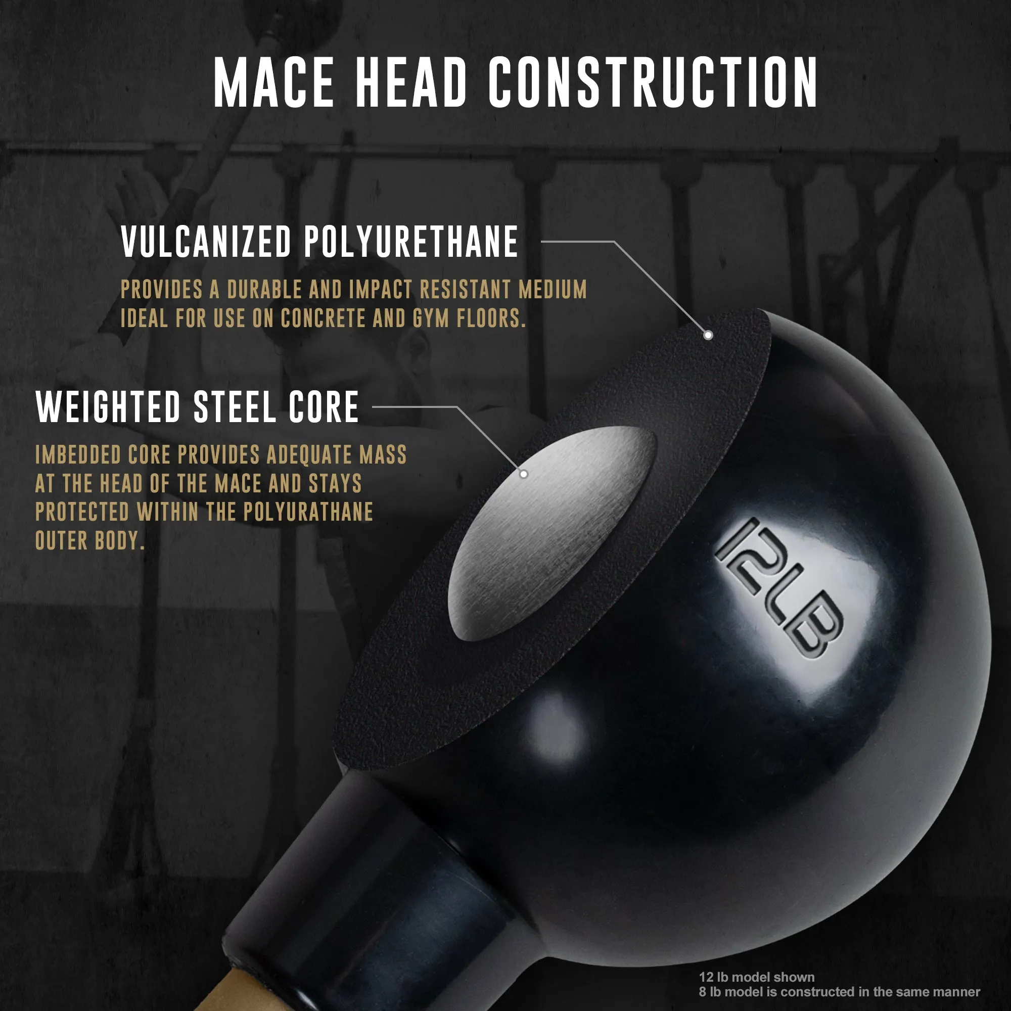 Ultra Fitness Workout Mace Bell - 8 & 12 lbs Sledge Hammer with Anti-Slip Handle for Functional Core Training Exercise