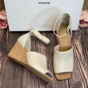 VINCE Tan Leather Kensey Wedge Sandal 7M