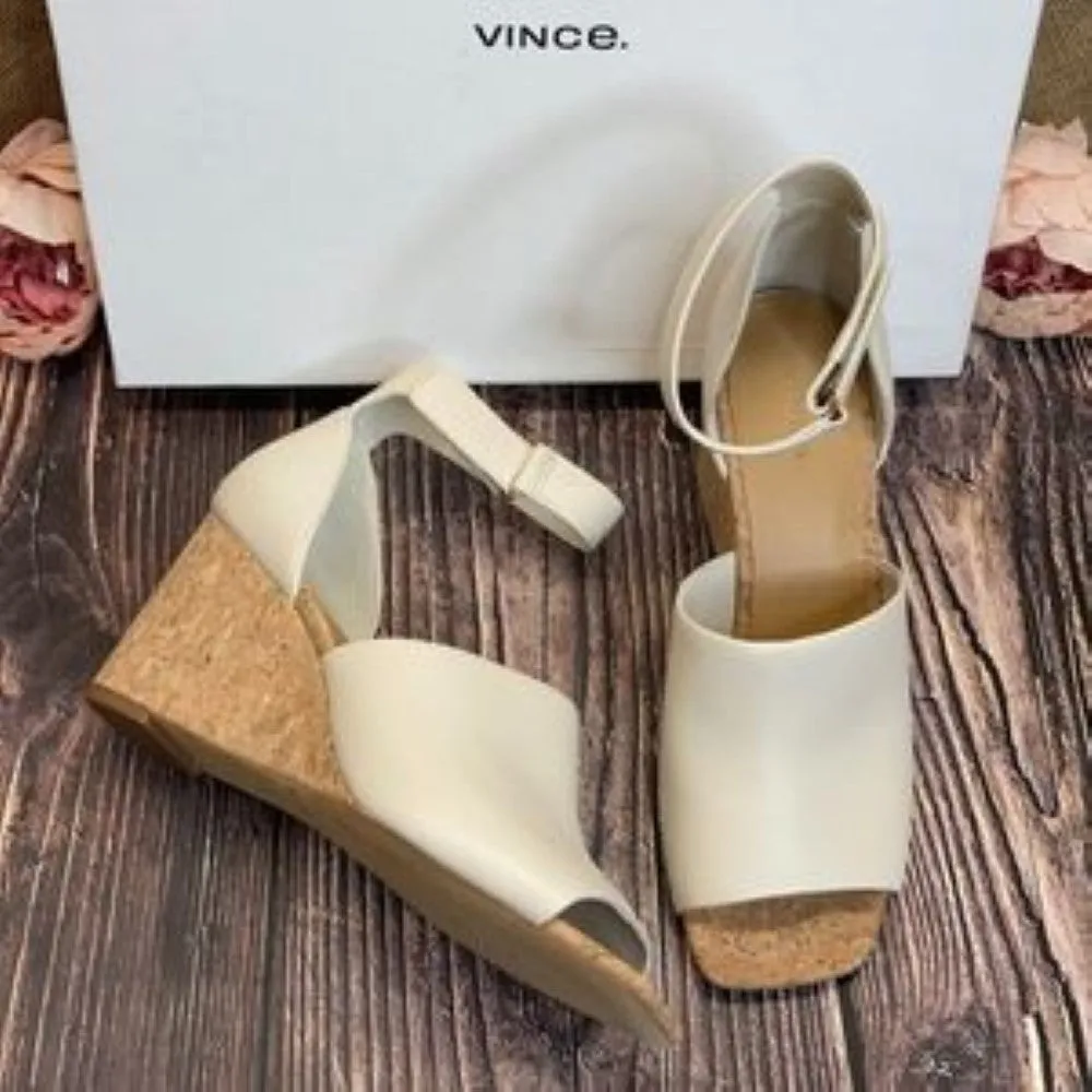 VINCE Tan Leather Kensey Wedge Sandal 7M