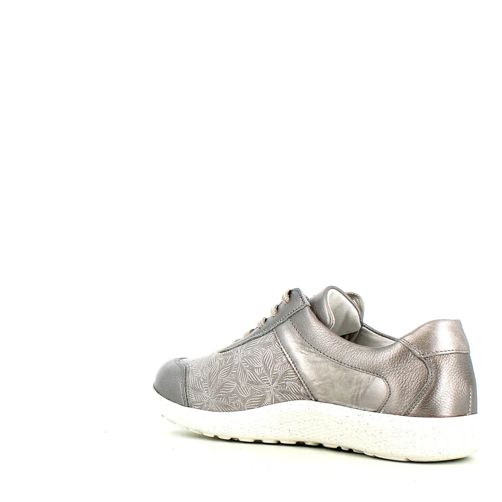 Waldlaufer Ira Laced Zip Trainer Taupe Metal