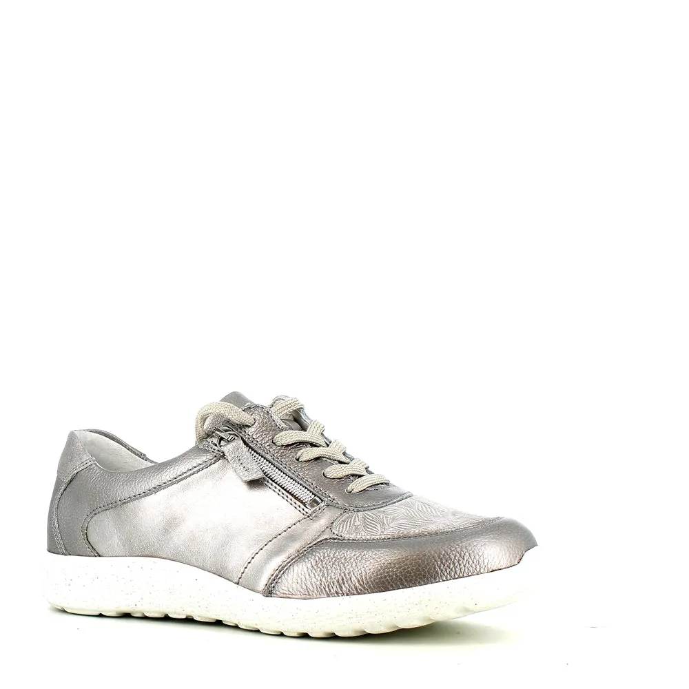 Waldlaufer Ira Laced Zip Trainer Taupe Metal