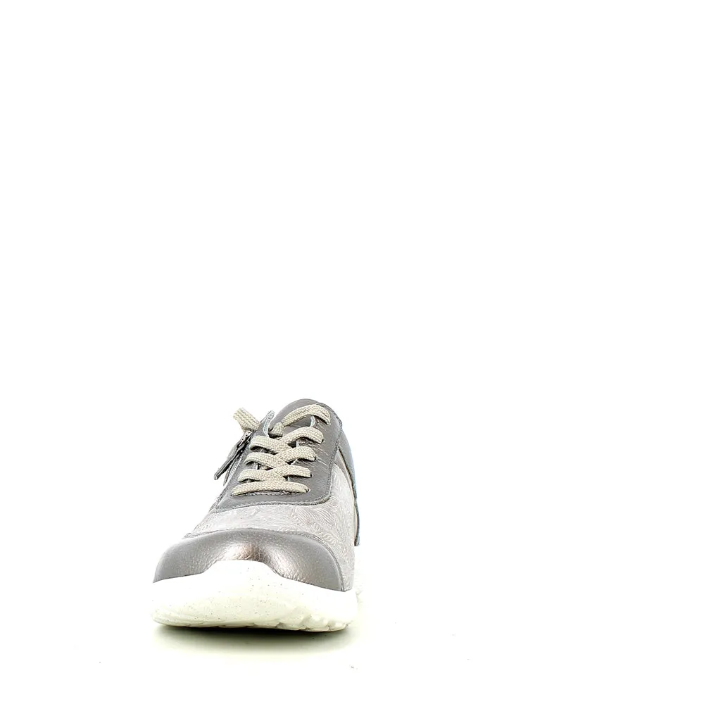 Waldlaufer Ira Laced Zip Trainer Taupe Metal